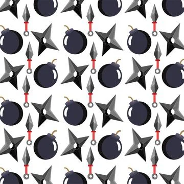 Ninja Weapons Pattern Design. Vector Stock Illustration