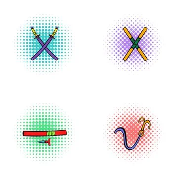 Ninja weapons pop art comic icons set イラスト素材