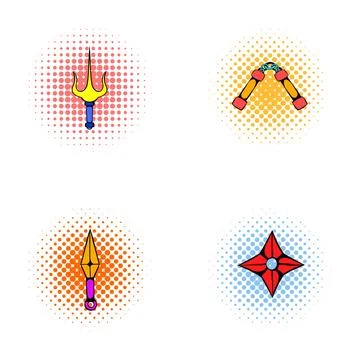 Ninja weapons set pop art comic style Stock Illustration