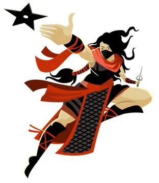 Ninja woman with sai blade and throwing star Stock Illustration