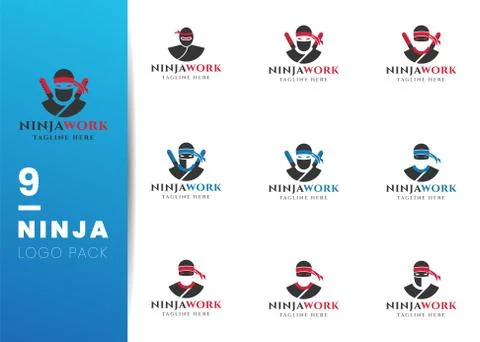 Ninja Work Logo Design. Mascot for Sport isolated on white background. Vector Stock Illustration