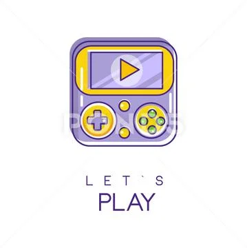Nintendo game logo in line style with purple and yellow fill. Digital technology Stock Illustration