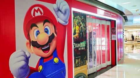 Nintendo Switch 2 Store Hong Kong Mario Billboard Video Game Retail Brand Asian Stock Footage 333029632