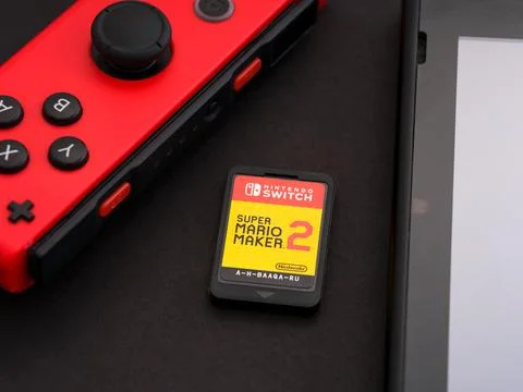 Nintendo Switch Super Mario Maker 2 video game cartridge and  Nintendo Switch Stock Photos