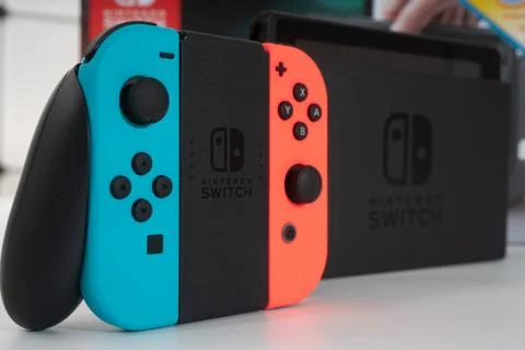 Nintendo Switch video game console developed by Nintendo, released on March 3 Stock Photos