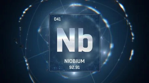 Niobium as Element 41 of the Periodic Table 3D illustration on blue background Stock Illustration
