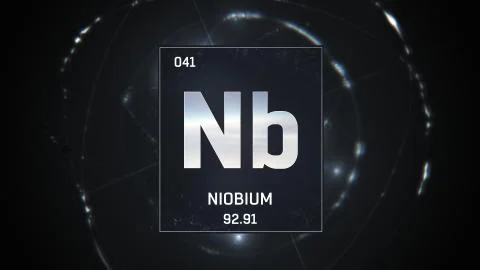 Niobium as Element 41 of the Periodic Table 3D illustration on silver background Stock Illustration