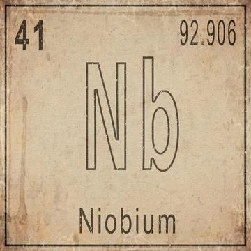 Niobium Element Card from Periodic Table on Vintage Old Paper Stock Illustration