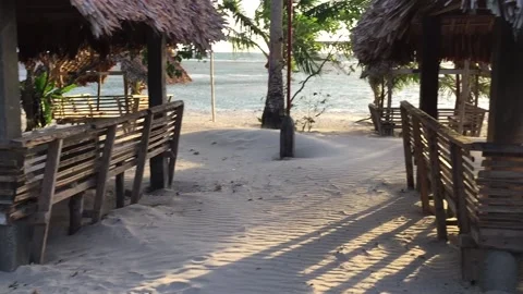 Nipa Hut cottage, Beach Stock Footage 142187885