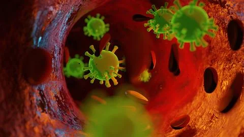 Nipah virus concept. Microscope virus close up, Nipah henipavirus, Hendra v.. Stock Photos