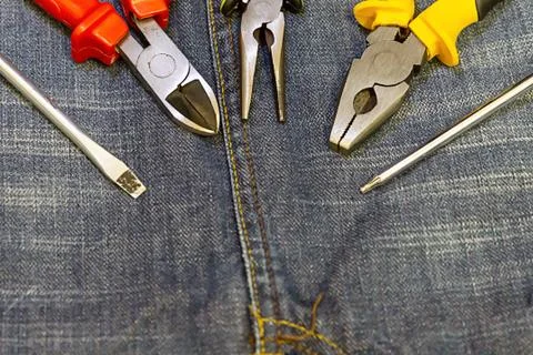 Nippers screwdriver close-up base engineering repair construction Stock Photos