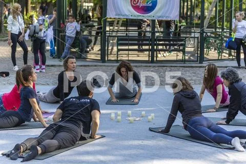 Nirvana fitness with music class on the street Stock Photos