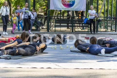 Nirvana fitness with music class on the street Stock Photos