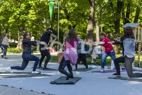 Nirvana fitness with music class on the street Stock Photos