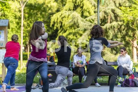 Nirvana fitness with music class on the street Stock Photos