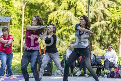 Nirvana fitness with music class on the street Stock Photos