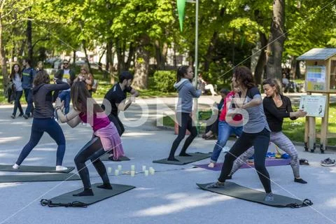 Nirvana fitness with music class on the street Stock Photos