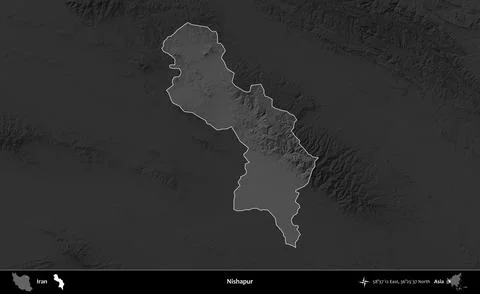 Nishapur highlighted, Iran. Grayscale Stock Illustration