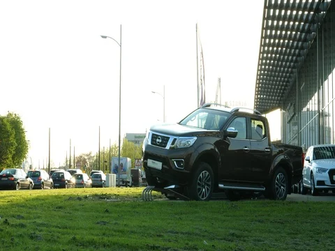 Nissan Navara Frontier for sale at car dealer Stock Footage