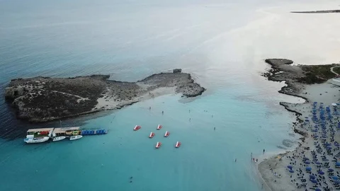 Nissi Beach Aerials island holidays  - Ayia Napa, Cyprus Stock Footage 85716632