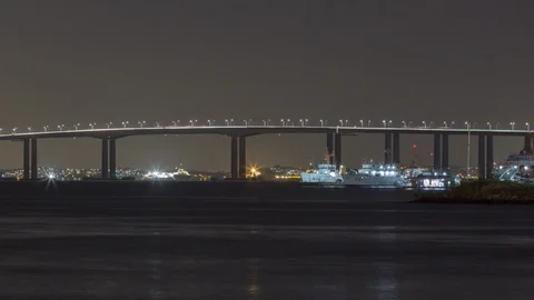 Niteroi river bridge never sleeps Stock Footage 111137654