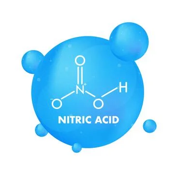 Nitric Acid Molecular Structure with Blue Spheres Stock Illustration