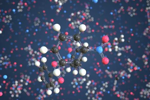 Nitrobenzene molecule, conceptual molecular model. Chemical 3d rendering Stock Illustration