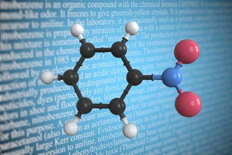 Nitrobenzene scientific molecular model, 3D rendering Stock Illustration