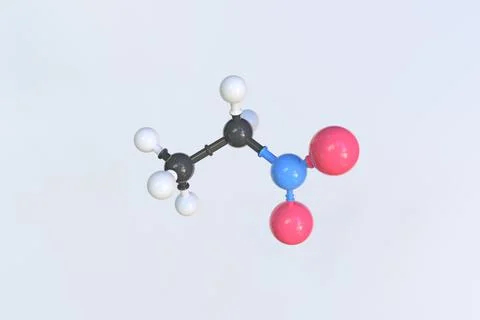 Nitroethane molecule made with balls, scientific molecular model. 3D rendering Stock Illustration