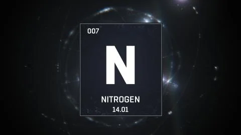 Nitrogen as Element 7 of the Periodic Table 3D animation on silver background Stock Illustration