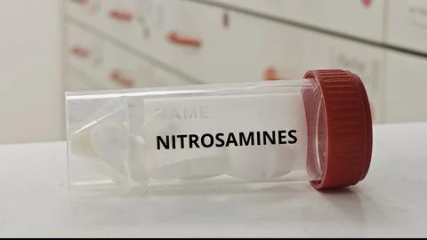 NITROSAMINES compounds associated with carcinogenic risk in pharmaceuticals Stock Photos