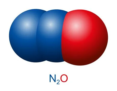 Nitrous oxide molecule, N2O, laughing gas, space-filling model Stock Illustration
