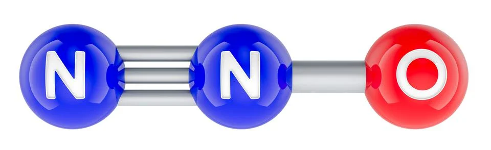 Nitrous oxide N2O molecule model. 3D rendering Stock Illustration