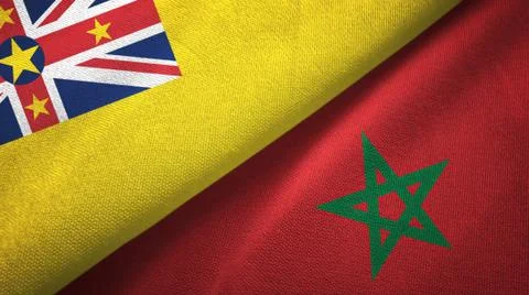 Niue and Morocco two flags textile cloth, fabric texture Stock Illustration