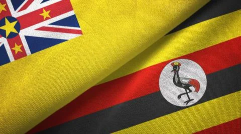 Niue and Uganda two flags textile cloth, fabric texture Stock Illustration