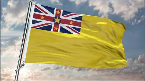 Niue flag background realistic waving in the wind 8K Ilustración de archivo