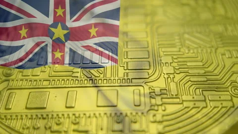 Niue flag with Bitcoin Cryptocurrency Video stock 166792777