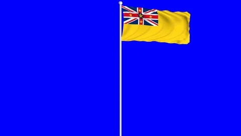 Niue Flag Waving Fluttering on Wind Loopable Green Blue Screen Matte Video stock 77575321
