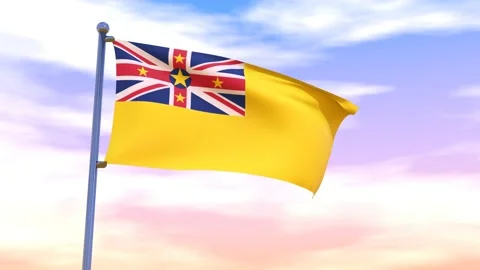 Niue Flag waving in the high wind Stock Footage 154873448