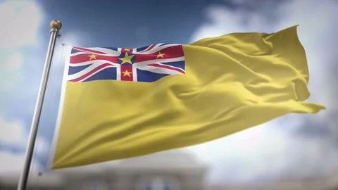 Niue Flag Waving Slow Motion 3D Rendering Blue Sky Background - Seamless Lo.. Stock Footage 75480210