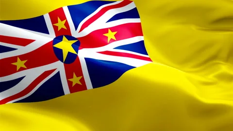 Niue island flag Motion Loop video waving in wind. Realistic Niuean Flag Stock Footage 128214322