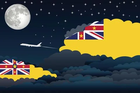 Niue Night Clouds Airplane Vector Illustration Stock Illustration