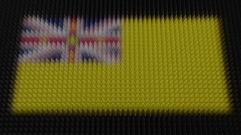 Niuean Flag Light Shining on Scrolling Bullets Stock Footage 282113789