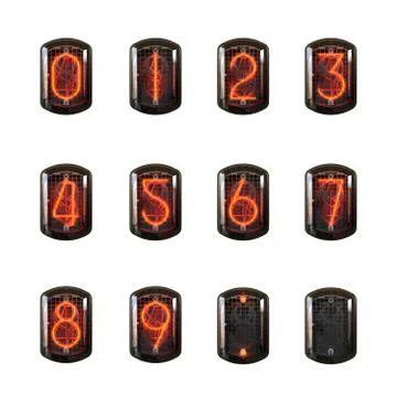 Nixie clock numbers set. Illustrazione stock
