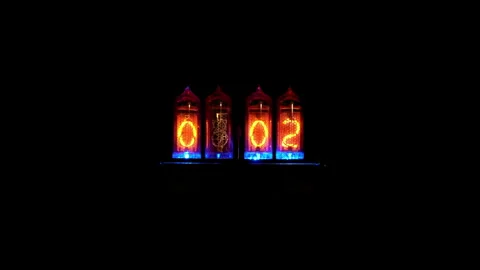 Nixie tube digital display cycles through all numbers and ends at 0:02 Stock Footage 278438841
