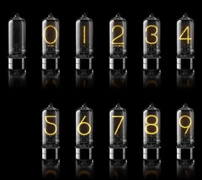 Nixie tubes with digits isolated on black. 3d rendering Stock Photos