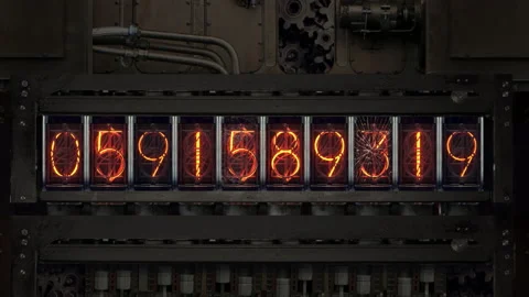 Nixie tubes displaying random numbers in steampunk style. Seamless loop. Stock Footage