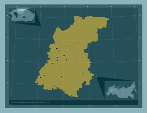 Nizhegorod, Russia. Solid color shape. Locations of major cities of the regio 库存插图