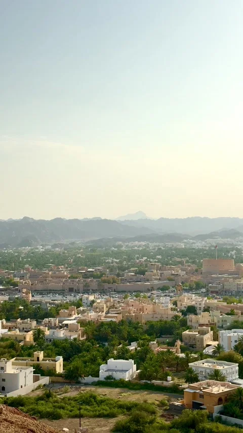 Nizwa city panoramic view from a mountain Stock Footage 335306576