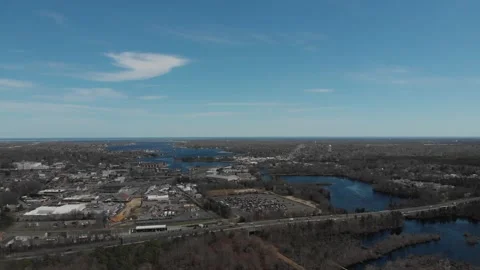 NJ Garden State Parkway drone footage with residential Stock Footage 336997643
